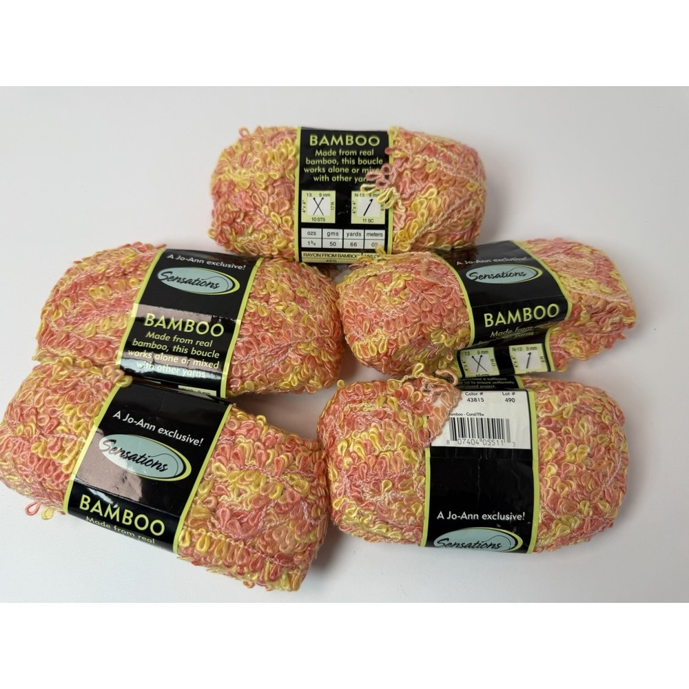 Lot of 5 Sensations BAMBOO Bouclé Yarn - Coral/Yellow Joanns
